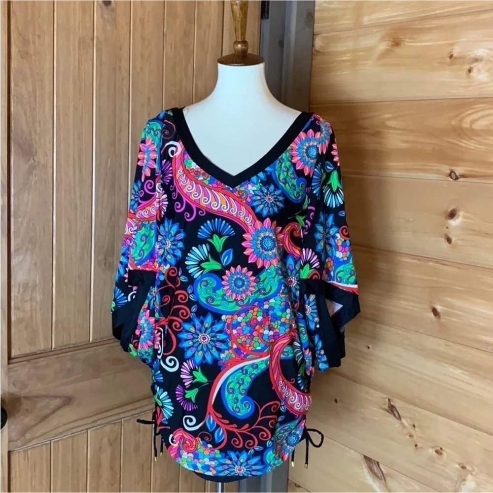 Swim Systems Collection paisley print swim coverup with ruched sides Size S / M